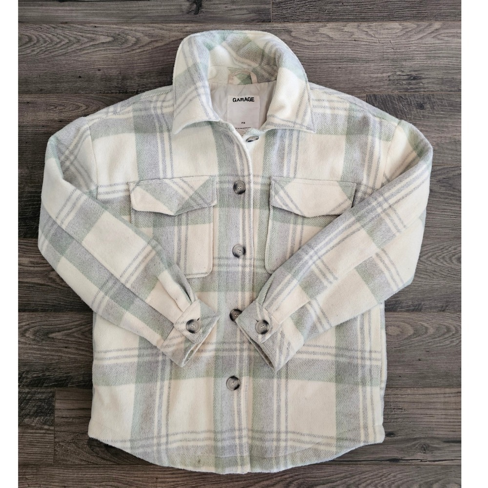 Women's PS Garage Plaid Shacket Jacket Button‎ Front Shirt Small Petite Autumn